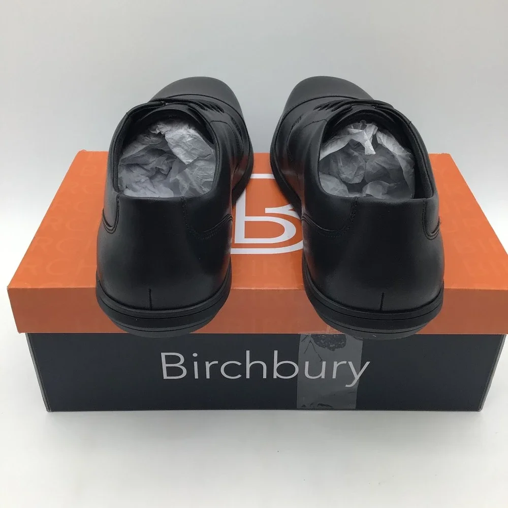Birchbury Brenston Mens Size 12 Black Leather Wide Toe Dress Shoes NEW